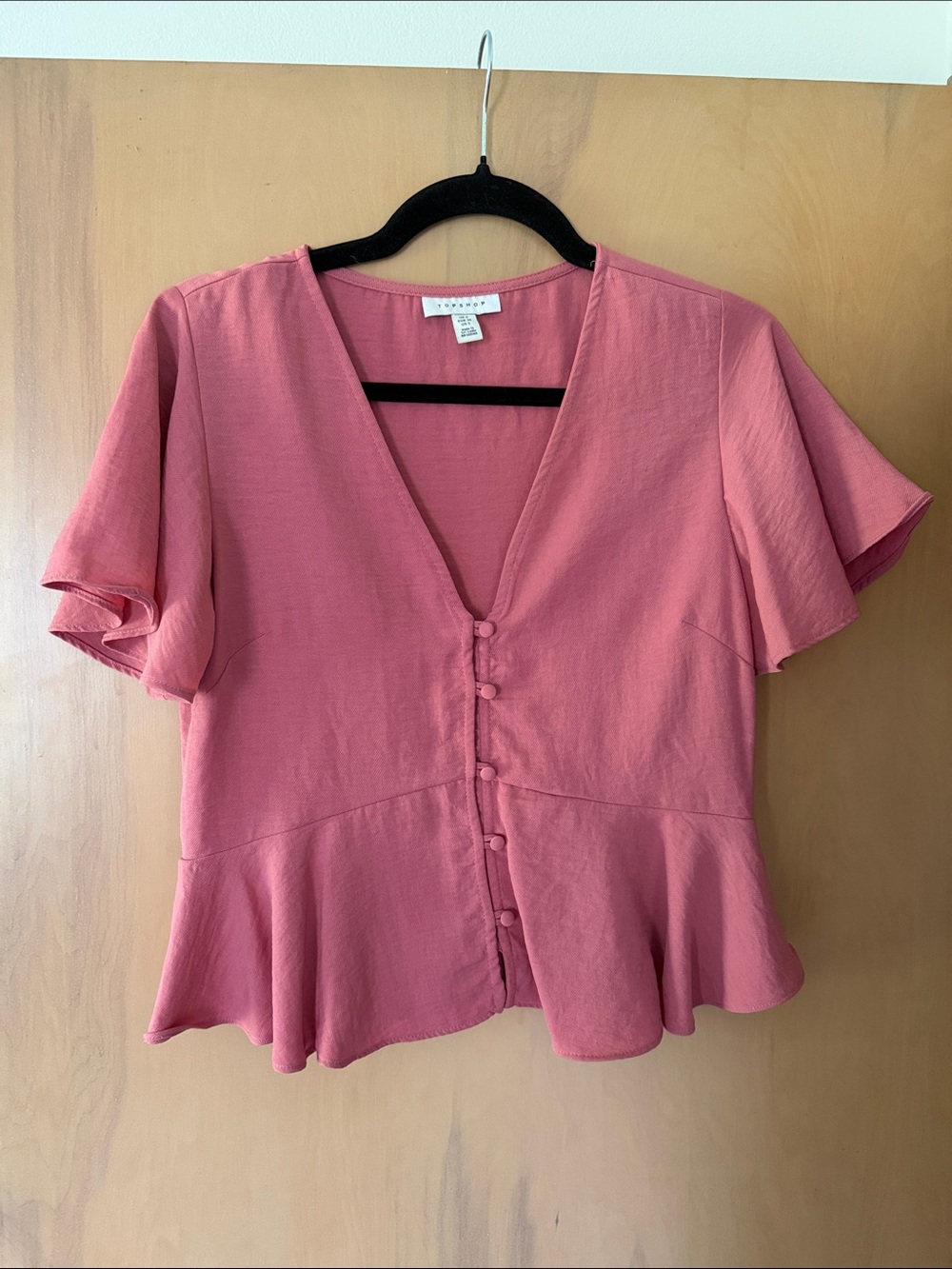 Topshop Rose Pink V-Neck Button Peplum Blouse